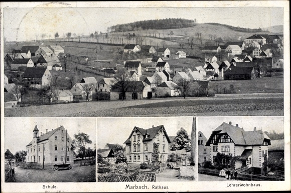 Ak Marbach Flöhatal Leubsdorf im Kreis Mittelsachsen, Lehrerwohnhaus, Rathaus, Schule, Totale