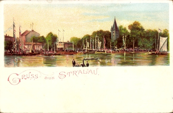 Chromo-Litho Berlin Friedrichshain Stralau, view of the lake