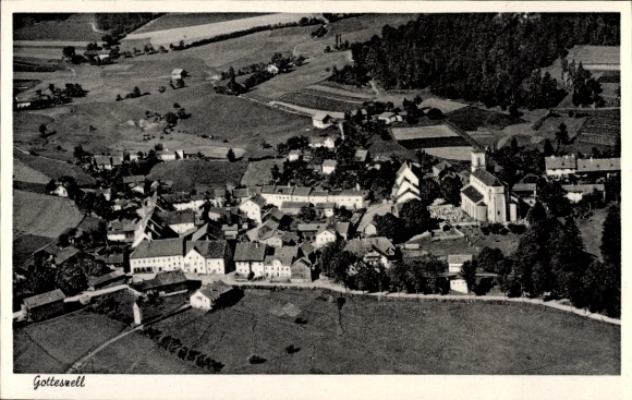 Postcard Gotteszell in Lower Bavaria, aerial photograph
