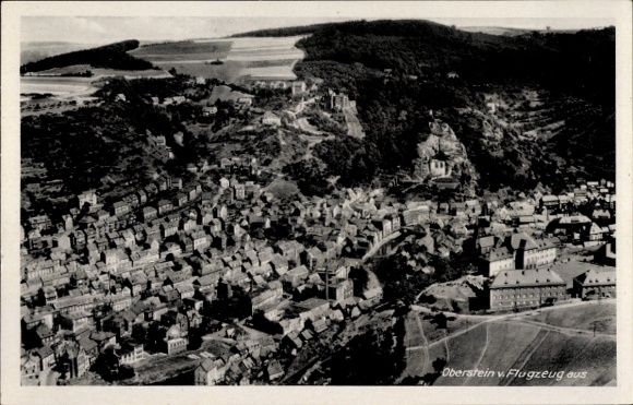 Postcard Idar Oberstein on the Nahe, aerial view of landscape, houses, forests