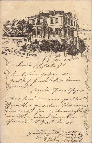 Litho Gersdorf (bei Roßwein) Striegistal in Sachsen, Restaurant Gersdorf