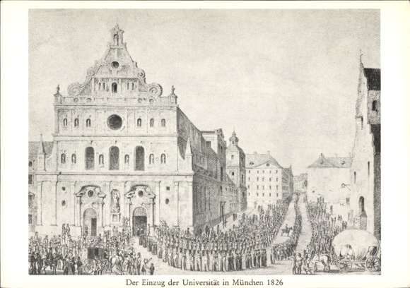 Studentika Postcard Munich, Entry of the University 1826, Landshut Corps Suevia, Palatia, Bavaria, Isaria