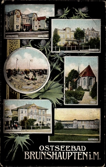 Ak Ostseebad Brunshaupten Kühlungsborn, Villa Fernsicht, Villa Iduna, Strand, Kirche