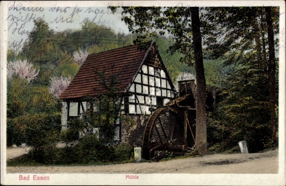 Ak Bad Essen in Nedersaksen, molen, architectuur, natuur, water, hout