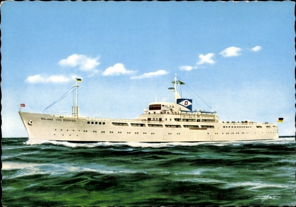 Postcard ferry MS Roland from Bremen, Bremerhaven Helgoland, Bremer Seebäderdienst D. Oltmann & Co.