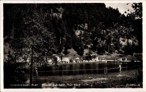 Postcard Meura Rohrbach in the Thuringian Forest, Aue swimming pool