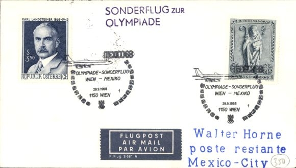 Letter airmail Austria, Olympic special flight Vienna Mexico