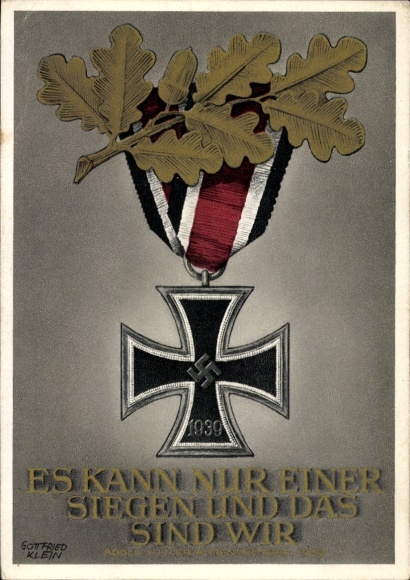 Postal stationery artist Postcard Klein, G., Only one can win and that is us, quote from Adolf Hitler