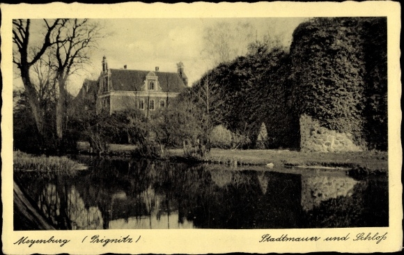 Postcard Meyenburg in the Prignitz, city wall, castle