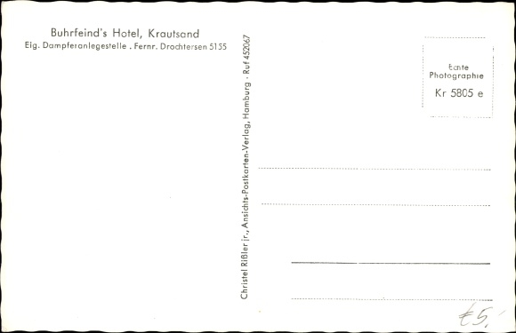 Postcard Elbinsel Krautsand Drochtersen, Buhrfeinds Hotel, bridge, map