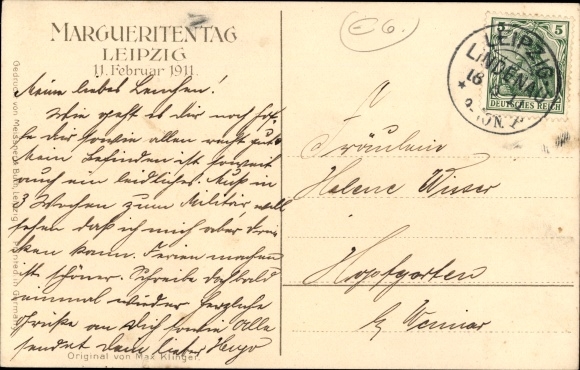 Artist PC Klinger, Max, Leipzig in Saxony, Marguerite Day 1911, Meissner &amp; Buch