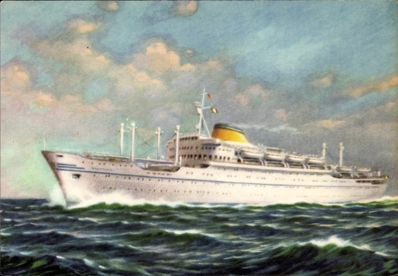 Kunstenaarskaart Lloyd Triestino di navigatie, MS Neptunia