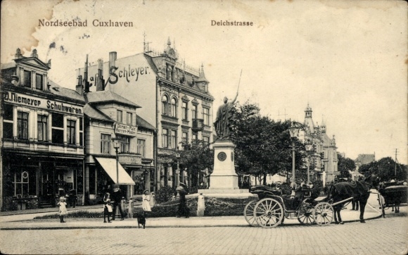 Postcard Cuxhaven in Lower Saxony, Deichstraße, monument, Niemeyer shoe store