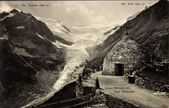 Postcard Canton Graubünden, Pension Restaurant Sassal Masone, Palü Glacier