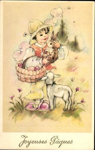Set of 50 AK Easter chicks, lambs, religion etc.
