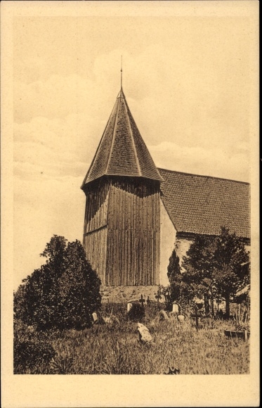 Ansichtkaart Sehestedt aan het Noord-Oostzeekanaal, gedeeltelijk zicht op de plaatselijke kerk
