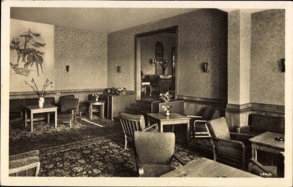 Postcard Oberhof in the Thuringian Forest, cozy interior, rest home, table groups, plants, wall