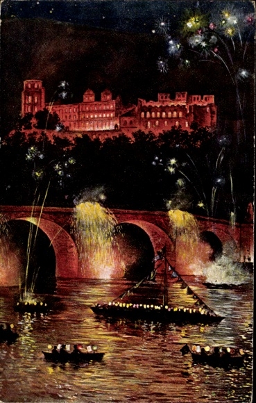 Artist Postcard Hoffmann, H., Heidelberg am Neckar, castle illumination at night