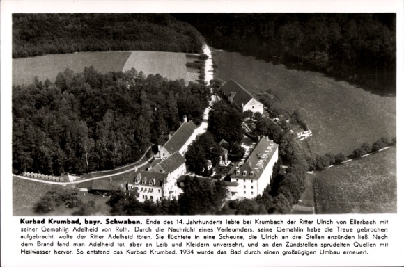 Postcard Krumbad Krumbach in the Swabian district of Günzburg, aerial photograph