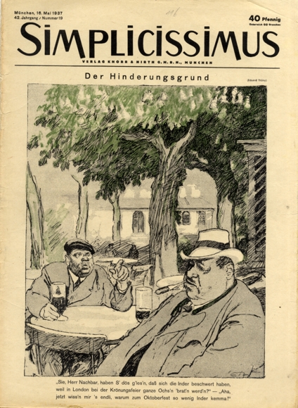 Simplicissimus Issue May 19, 1937 Caricature The hindrance E. Thöny Verlag Hirth