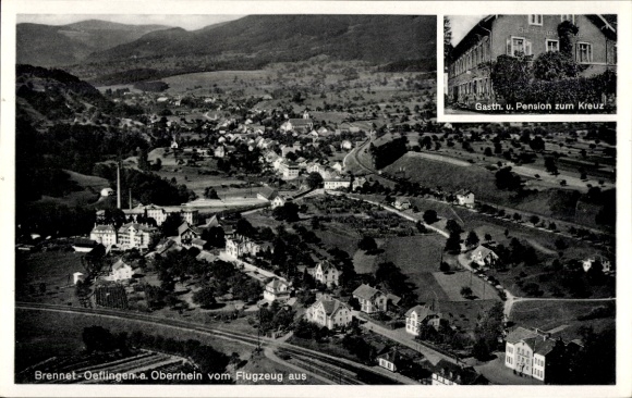 Postcard Öflingen Wehr in Baden Württemberg, aerial photograph, guesthouse and pension zum Kreuz, owner Thomann