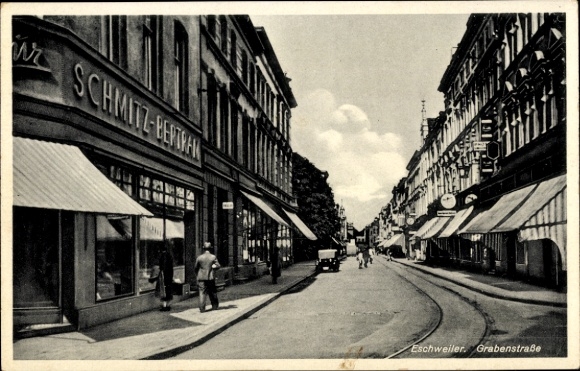 Postcard Eschweiler North Rhine Westphalia, Grabenstraße, Schmitz Bertram store