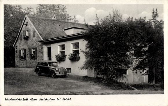 Postcard Hösel Ratingen North Rhine Westphalia, garden restaurant Zum Steinkoten, house, tree, car