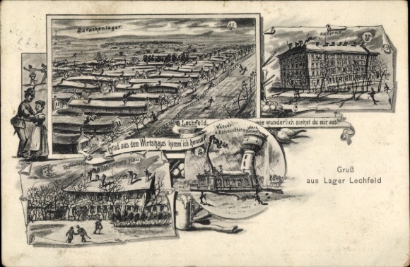Postcard Lagerlechfeld Graben Schwaben, Lechfeld Air Base, Historical Scenes, Inn, Backenlag