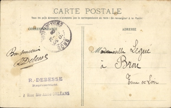 Postcard French woman in cloak with basket