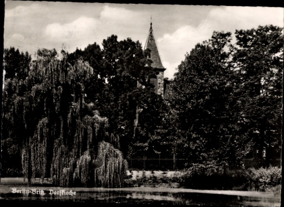 Postcard Berlin Neukölln Britz, Village Church