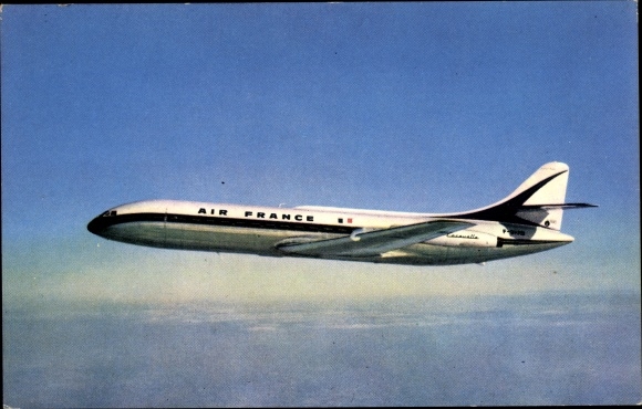 Postcard French passenger plane, Caravelle, Air France