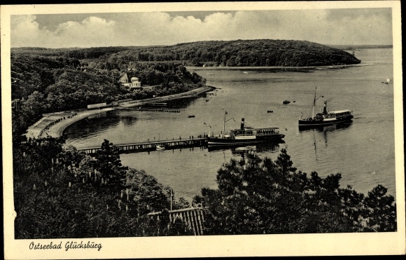 Postcard Glücksburg on the Baltic Sea, pier