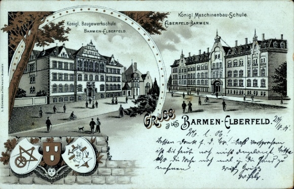 Coat of arms Chromo-Litho Barmen Elberfeld Wuppertal, Royal Mechanical Engineering School, Building Trades School