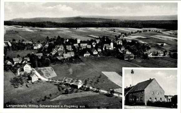 Ak Langenbrand Forbach im Schwarzwald Baden, Fliegeraufnahme, Gasthaus zum Hirsch