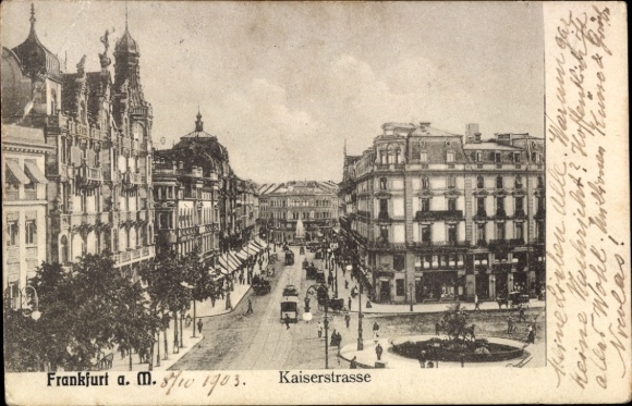 Postcard Frankfurt am Main, Kaiserstraße, commercial buildings, tram