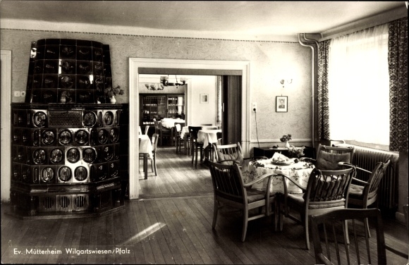 PC Wilgartswiesen in the Palatinate, Ev. Mothers&#39; home, interior view, tiled stove, dining tables
