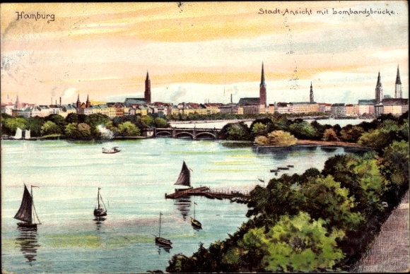 Ak Hamburg Mitte Altstadt,  Panorama, Lombardsbrücke