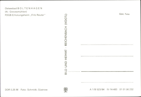 Postcard Baltic resort Boltenhagen, FDGB convalescent home Fritz Reuter