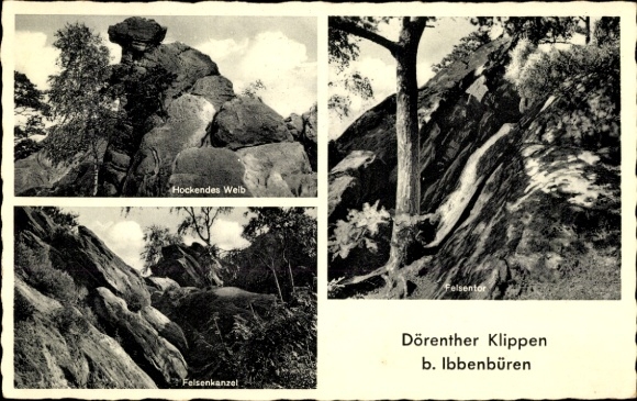 Ak Ibbenbüren in Westfalen, Dörenther Klippen, Hockendes Weib, Felsenkanzel