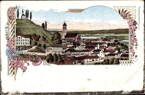 Chromo-Litho Kraiburg am Inn, total view of the village
