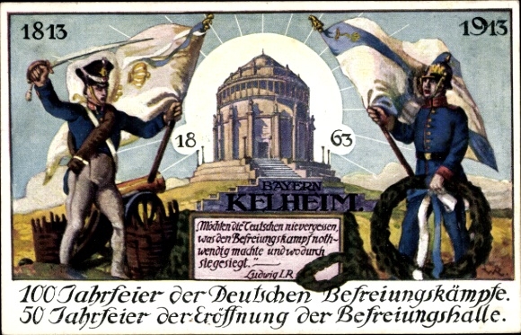 Artist Postcard Kelheim an der Donau Lower Bavaria, Liberation Hall, 100th anniversary of the liberation struggles