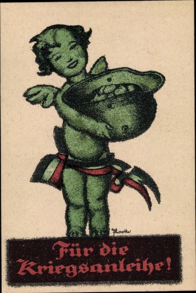 Artist Postcard For the War Bonds, Angel, Steel Helmet