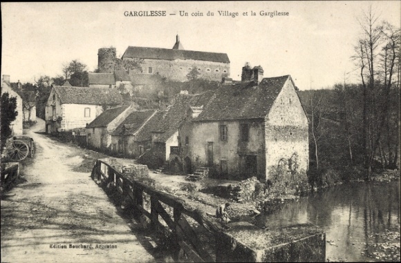 Postcard Gargilesse Indre, village view, bridge, river, buildings