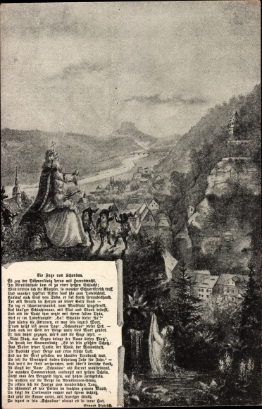 Postcard Bad Schandau Saxon Switzerland, The Legend of Schandau