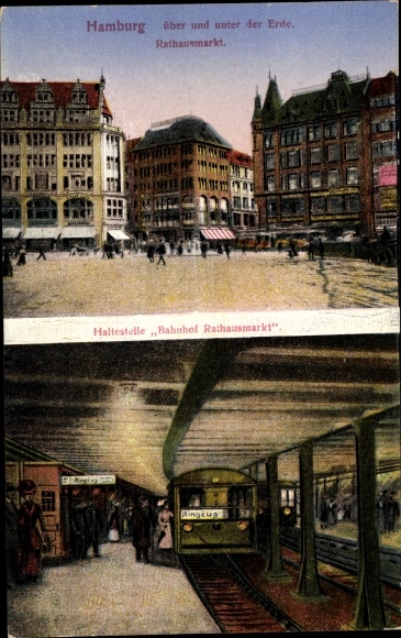 Postcard Hamburg Mitte Altstadt, subway station Rathausmarkt with subway, Rathausmarkt