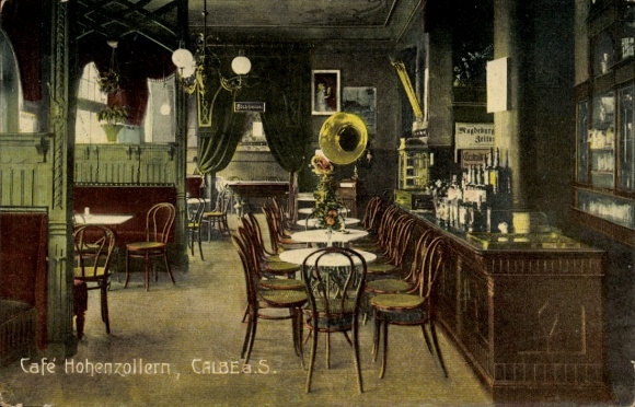 Ak Calbe an der Saale, Café Hohenzollern, Innenansicht