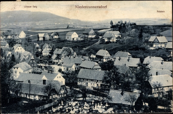 Ansichtkaart Niedercunnersdorf Kottmar in Saksen, Rotstein, panorama van de plaats