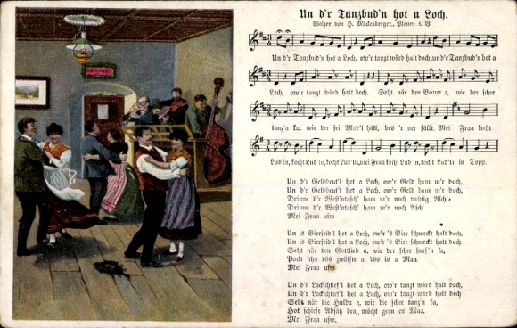 Song Postcard Mückenberger, Hilmar, And the dance hall has a hole, dance couples, musicians