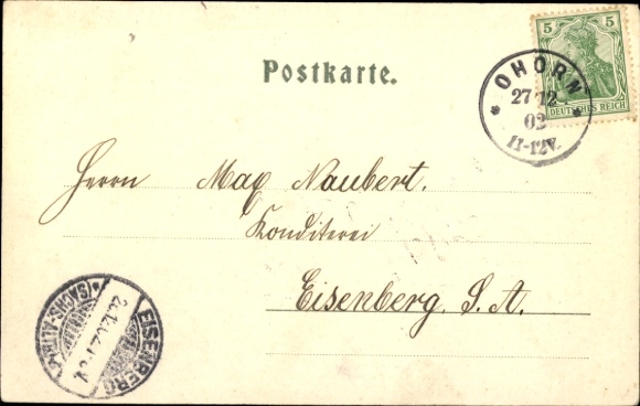 Postcard Ohorn in Saxony, castle, cactus collection, inn King Albert Oak, garden view