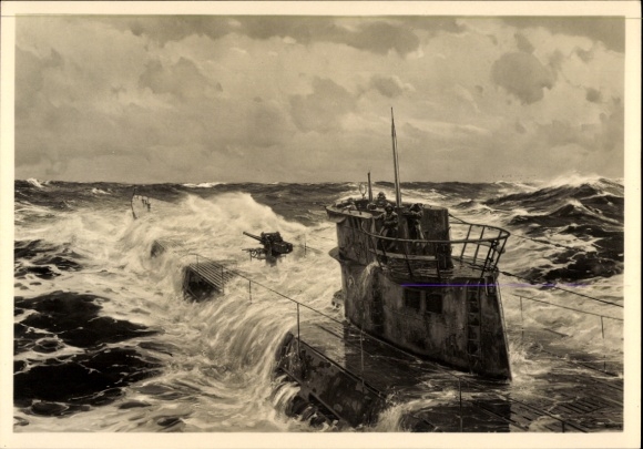 Artist Postcard Bergen, Claus, In the Atlantic, German U-boat, HDK 467